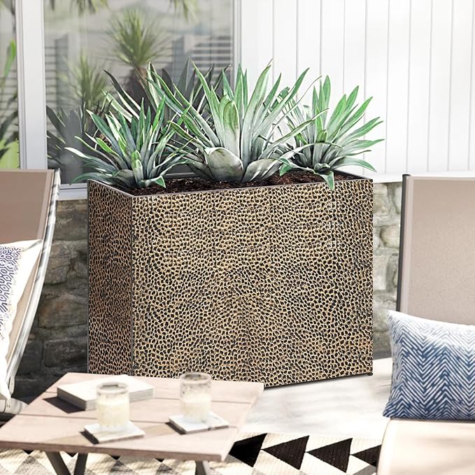 Tall Planters for Outdoor Plants - Hand-Hammered Metal Large Rectangular Block Planter Box with Drainage Holes, Modern Planters Indoor Outdoor Flower Plant Pots Patio Yard Front Porch Deck,32x12x24"