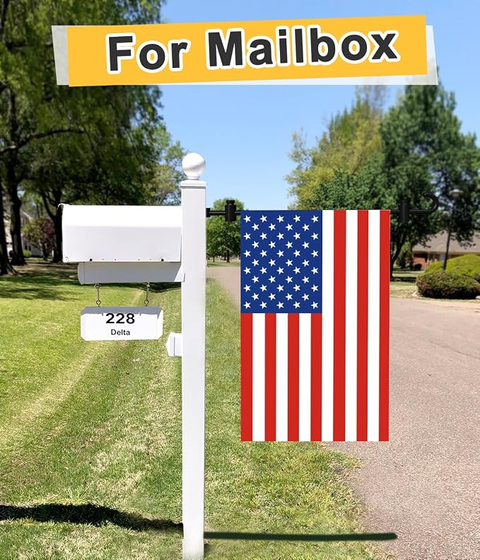 Koutemie Wall Garden Flag Stand Holder Pole — Metal Garden Flag Scroll Hanger with 2 Stoppers for 12 x 18 Outside Mailbox Post Décor, Black, 2 Pack