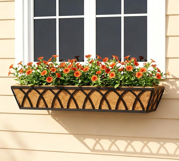 Y&M Railing Planter Boxes, Metal Hanging Balcony Planter, Adjustable Deck Railing Planter for Fence, Window Boxes Outdoor, Heavy Duty Flower Box for Porch Rail-30inch 6pcs