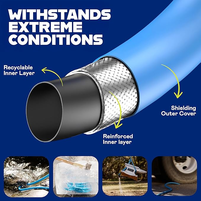 INVICTUS Garden Hose 50Ft x 5/8 in. Sprayer Nozzle Included, 2-Layer Heavy Duty Drinking RV Water Hose 50 Ft, Flexible, Lightweight, NON Expandable, Kink Resistant, Easy Connect Fittings