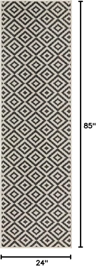Unique Loom Outdoor Collection Area Rug - Costa Rica (2' x 7' 1" Runner, Charcoal Gray/ Ivory)