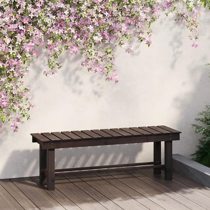 Wood Outdoor Garden Bench 47" Backless Bench 3-Person Seat 100% Solid Fir Carbonized Weatherproof Patio Bench Indoor Bathroom Seat Entryway Shoe Bench for Garden Porch Backyard Pool Balcony (Large)