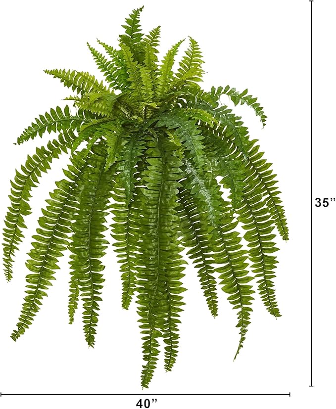 Nearly Natural 40in Boston Fern Artificial Plant, Large Hanging Fake Plant with 50 Long Realistic Fronds, Maintenance-Free Faux Fern for Office and Home Décor (Set of 2)