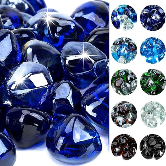 Onlyfire 10 lbs Fire Glass Diamonds 1 Inch, Reflective Fire Pit Glass Rocks for Propane & Natural Gas Fireplace, High Luster Multi-Faceted Stones, Cobalt Blue (Multicolor & Blends Available)