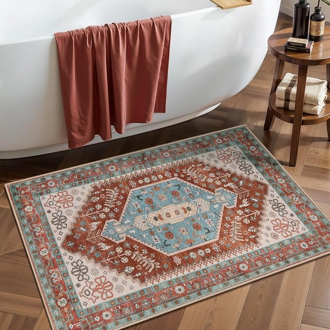 Ciicool 2x3ft Small Area Rug,Washable Boho Thin Mat for Entryway Kitchen | Oriental Non-Slip Low-Pile Indoor Carpet Soft Entry Rugs for Entrance Bedroom Kitchen Bathroom Foyer Decor
