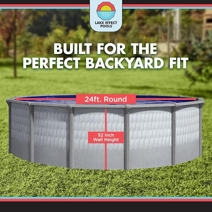 Lake Effect Pools 'Testudo' 24 ft Round Above Ground Swimming Pool | 52 Inch Resin Protected Steel Sided Walls | Bundle Includes: 25 Gauge Overlap Liner & Widemouth Skimmer