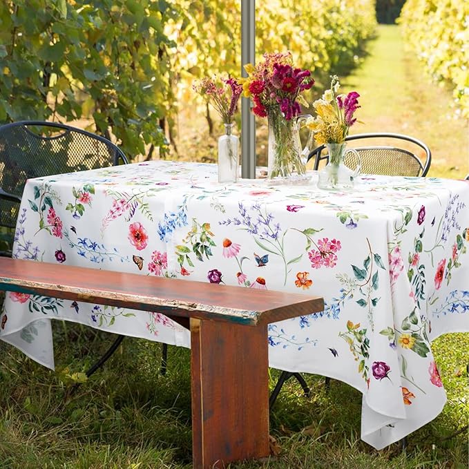 Outdoor Tablecloth with Umbrella Hole and Zipper, Patio Table Covers for Spring/Summer, Machine Washable Outdoor Party/Picnic Rectangle Table Cloth 60 x 84 in