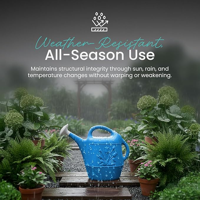 Union Products 63066 2 Gallon Plastic Indoor/Outdoor Watering Can w/Tulip Design for Garden, Potted Plants, & Patio Pots, Caribbean Blue