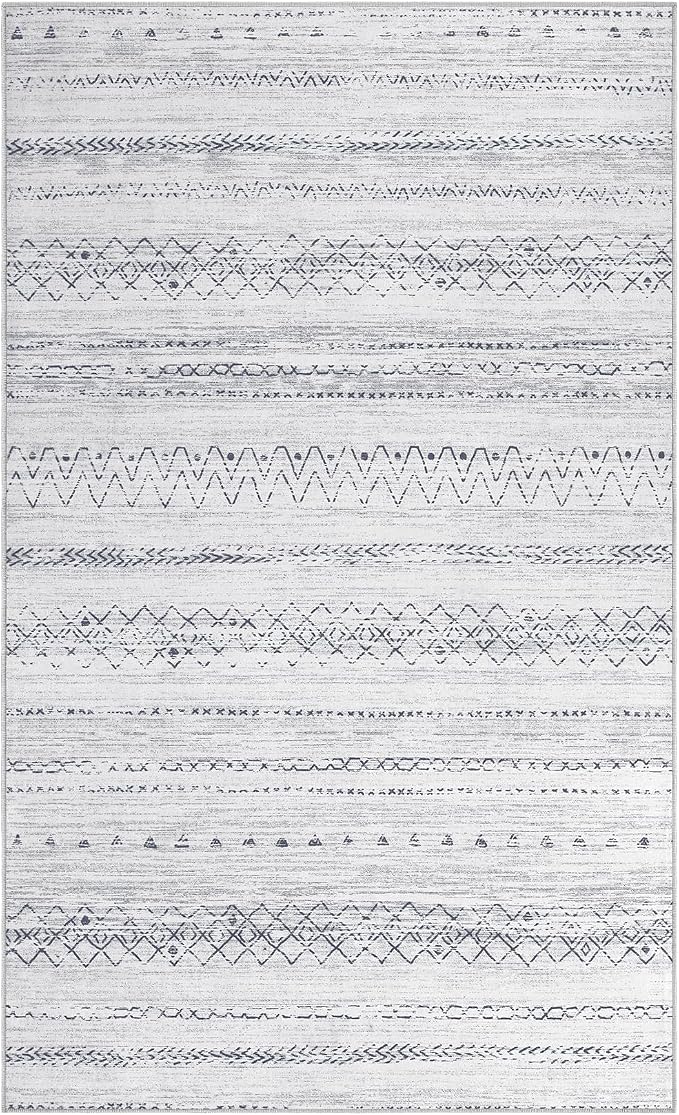 cotiled Washable 3x5 Entryway Rugs: Boho Moroccan Soft Small Rug | Solve Modern Neutral Trendy Home Decor - Low Pile Stain Resistant for Bathroom Entryway Kitchen Grey