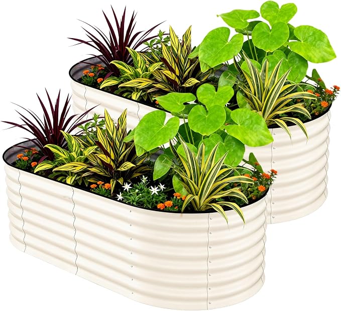 GarveeLife 2 Pcs Raised Garden Beds Outdoor 6x3x2 ft - Galvanized Steel Planter Box for Vegetables, Flowers, Rust-Resistant, Easy Assembly Raised Beds, Durable Planters for Outdoor Plants, Beige