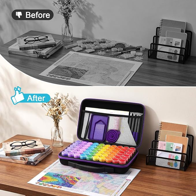 ZORETCO Diamond Art Storage with 60 Containers, Diamond Art Kits for Adults | Diamond Painting Storage Case with Tools, Diamond Art Supplies Storage for Diamond Painting Accessories, Bead Gem Organizer