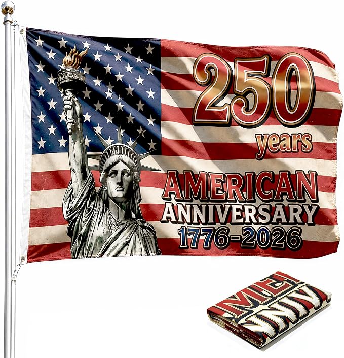 American 250th Anniversary Flag 3x5 FT, Heavy Duty Thickened 150D Polyester Statue of Liberty Patriotic US Flag, 1776-2026 Celebration Banner for Outdoor Yard Porch