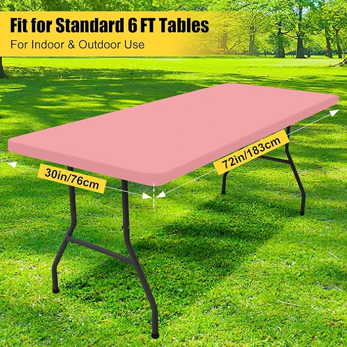 Smiry 6 Pack Rectangle Picnic Table Cloth, Waterproof Elastic Fitted Tablecloths, Washable Polyester Rectangular Patio Table Cover for Camping, Indoor and Outdoor (Dusty Pink, 30"x72")