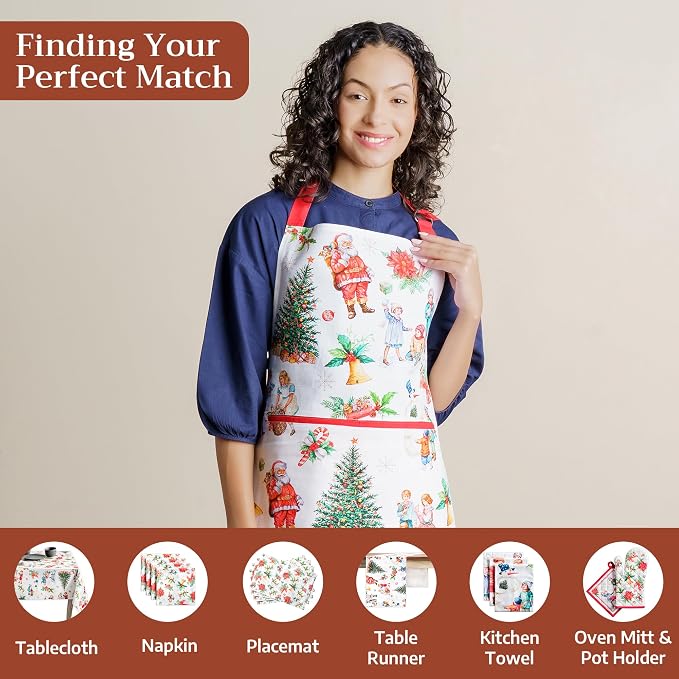 Maison d' Hermine Aprons for women with Pocket 100% Cotton (27.50"x31.50") | Adjustable Neck Strap & long ties Apron Men Chef Wedding Cooking Gardening Server Maid