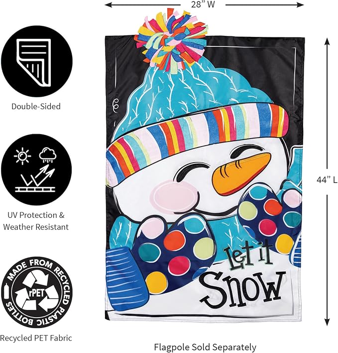 Evergreen Let It Snow-Man House Flags 28"x44" Double Sided, Welcome Garden Flags for Outside, Winter Yard Flags, Christmas Decorations for Home, Porch, Yard