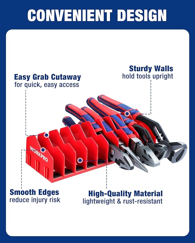 WORKPRO 2-Pack Plier Organizer Rack, 20-Slot Tool Organizer and Storage | Large Capacity Plier Holder, Non-Slip Rubber Base, High-Strength Plastic, Extendable Tool Box Organizer, Pliers Not Included