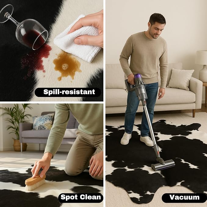 rodeo Genuine Cowhide Rug - Real Cow Hide Rug Large for Living Room & Bedroom - Western Rugs for a Natural Western Home Decor Ambiance - Rustic Cow Print Carpet Decor - 6x8 ft, Black and White