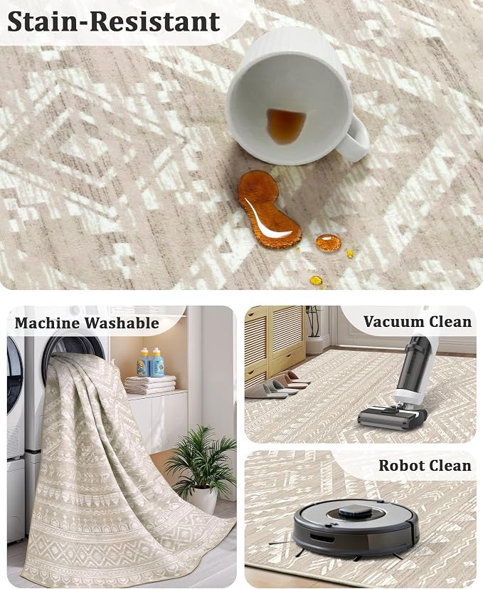 Miukiki Washable 2x6 Runner Rug Hallway Non Slip Kitchen Runner Brown | Machine Washable Long Floor Runner for Hallway Entryway Laundry Room Living Room Bedroom, Stain Resistant Indoor Carpet 2'x6'