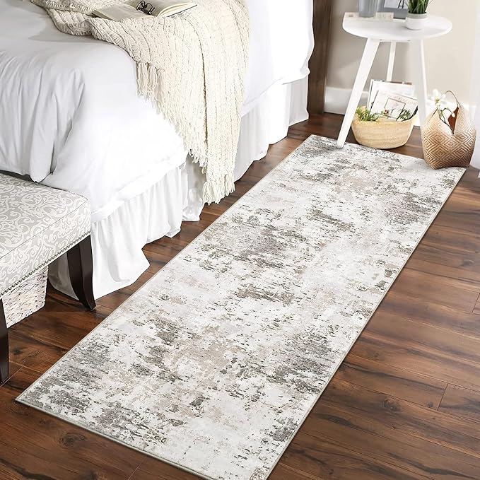 ROYHOME 2x6 Modern Abstract Runner Rug for Hallway Kitchen, Taupe/Beige | Non Slip Soft Stain Resistant Low Pile Machine Washable Non Shed Rug