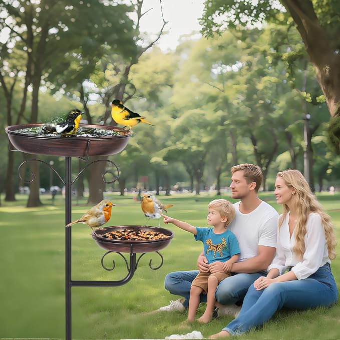 42" Large Freestanding Metal Bird baths for Outdoors Bird Feeder Ground for Garden Decor, Removable Bowl with Strong 5 Stakes, Bird Bath for Outside, Ground Mounted Birdbaths for Pation Backyard Lawn