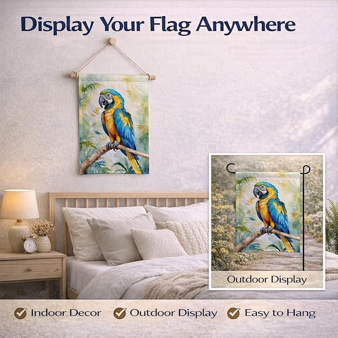 Caroline's Treasures Blue and Gold Macaw Garden Flag Mailbox Flag Decorative Yard Flag Banner Outside Patio Artwork Yard Flower Beds, Garden Size, Multicolor
