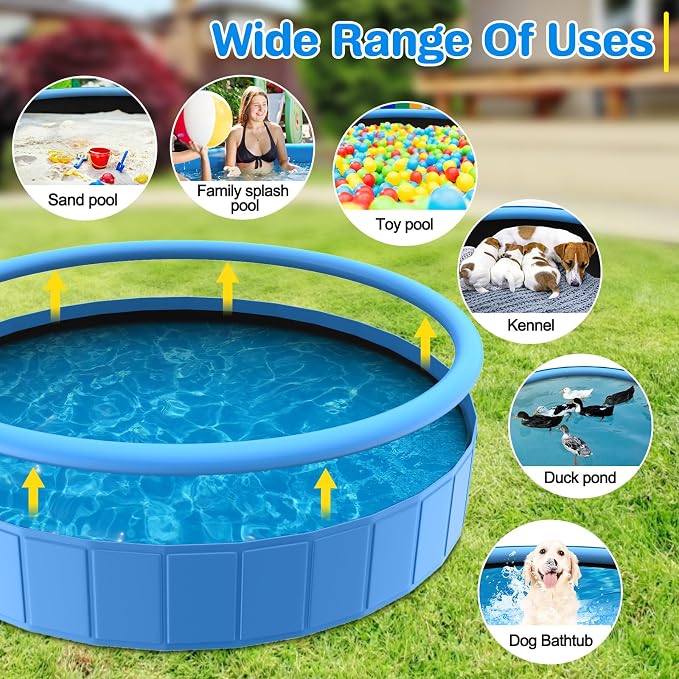 Foldable Dog Pool, 63in Large Sprinkler Pool with Cover, Heavy Duty Dogs Splash Pad with Sprinkler Bathtub for Large Medium Small Pets Summer Outside Water Playing