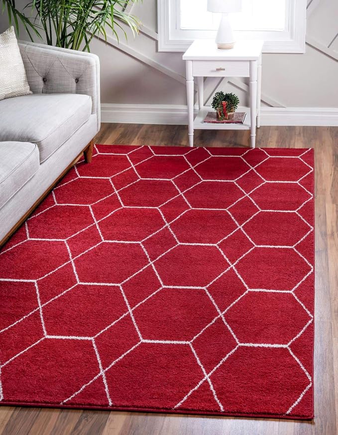 Unique Loom Trellis Frieze Collection Area Rug - Geometric (4' 1" x 6' 1", Red/ Ivory)
