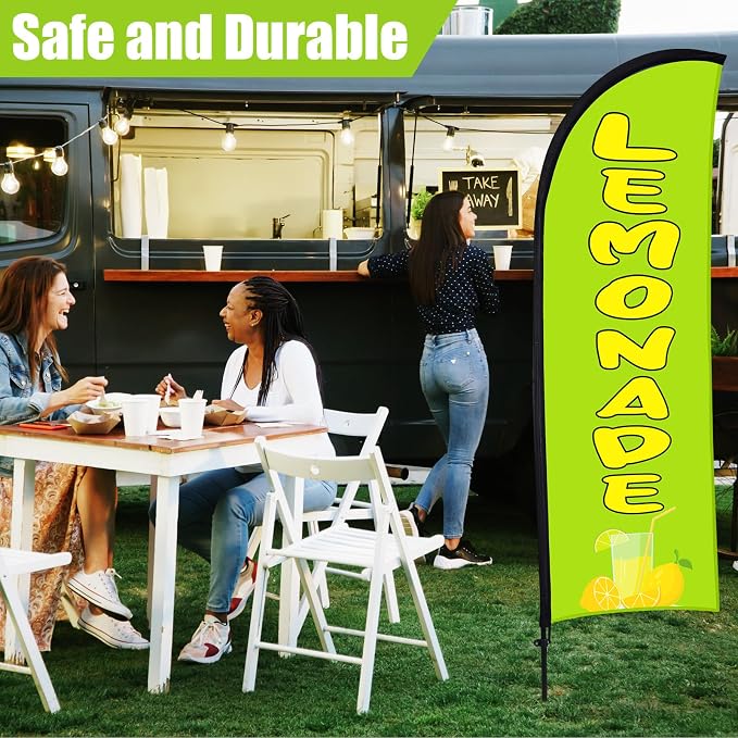 Hahafelt 2 Sets Lemonade Open Feather Flag for Business Advertising 8 ft Feather Flag Sign with Flagpole Ground Stake Portable Bag Lemonade Banner for Outside Park Garden Restaurant (Green)