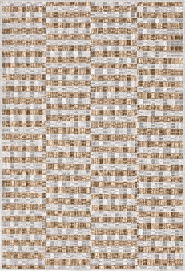Unique Loom Outdoor Striped Collection Area Rug - Striped (2' x 3' 1" Rectangle Taupe/Ivory)