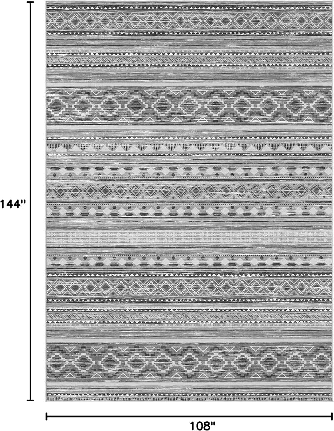 cotiled Boho 9x12 Area Rug for Living Room: Large Moroccan Washable Rug | Stain Resistan Carpet for Bedroom Farmhouse Dining Room Beige Grey