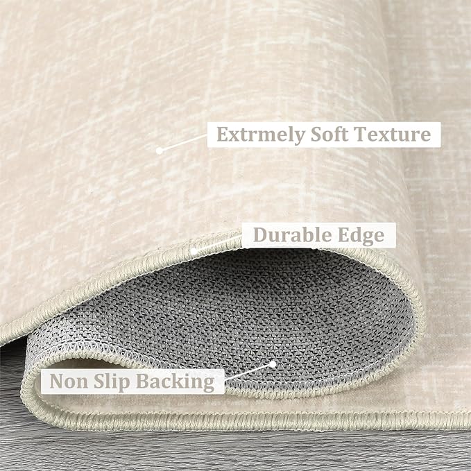 Garvee Large Rugs for Living Room 8x10 Textured Washable Area Rug, Beige | Modern Solid Color Non Slip Backing Low Pile Non Shedding Stain Resistant Minimalist Rug for Dining Room Nursery Bedroom