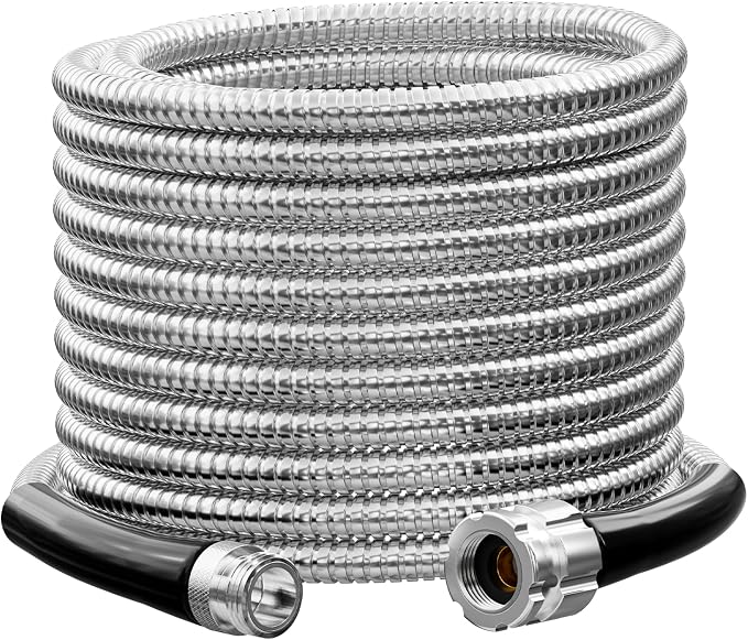 SPECILITE Stainless Steel Garden Water Hose 50 FT, Heavy Duty Metal Hose with Upgraded Reinforced 3/4" Female to Male Aluminium Fittings, Flexible & Lightweight Water Pipe for Reel, Yard, Outdoor