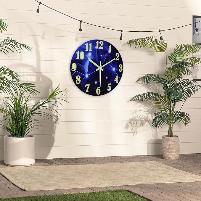 jomparis Outdoor Clocks Waterproof 12 Inch Galaxy Night Light Glass Wall Clock for Pool Patio Bathroom
