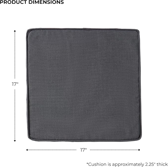 Indoor/Outdoor Chair Pads in Sunbrella Fabric – 17''x17'' Patio Seat Cushions with Foam Insert, Removable Reversible Cover & Ties for Patio Dining Chairs – Set of 2 or 4, Canvas Coal