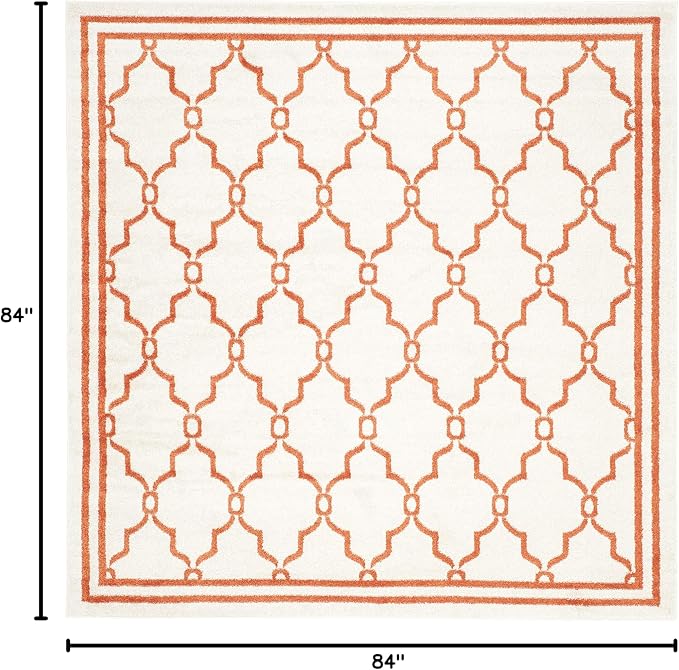 SAFAVIEH Amherst Collection Area Rug - 7' Square, Beige & Orange, Trellis Design, Non-Shedding & Easy Care, Ideal for High Traffic Areas in Living Room, Bedroom (AMT414F)