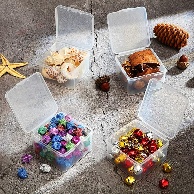 SATINIOR 24 Packs Small Clear Plastic Beads Storage Containers Box with Hinged Lid for Storage of Small Items, Crafts, Jewelry, Hardware (2.5 x 2.5 x 1.6 in)