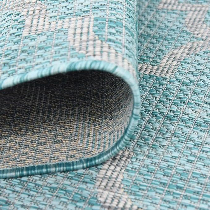 Unique Loom Outdoor Trellis Collection Area Rug - Trellis (Round 4' 0" x 4' 0", Aquamarine/ Gray)