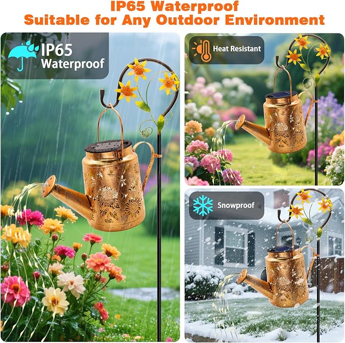 VOOKRY 2 Pack Sunflower Metal Solar Watering Can Lights, Solar Lights Outdoor Waterproof, Gifts for Women Mom Grandma Birthday, Hanging Lanterns Decorative Garden Decor for Outside Yard Patio Lawn