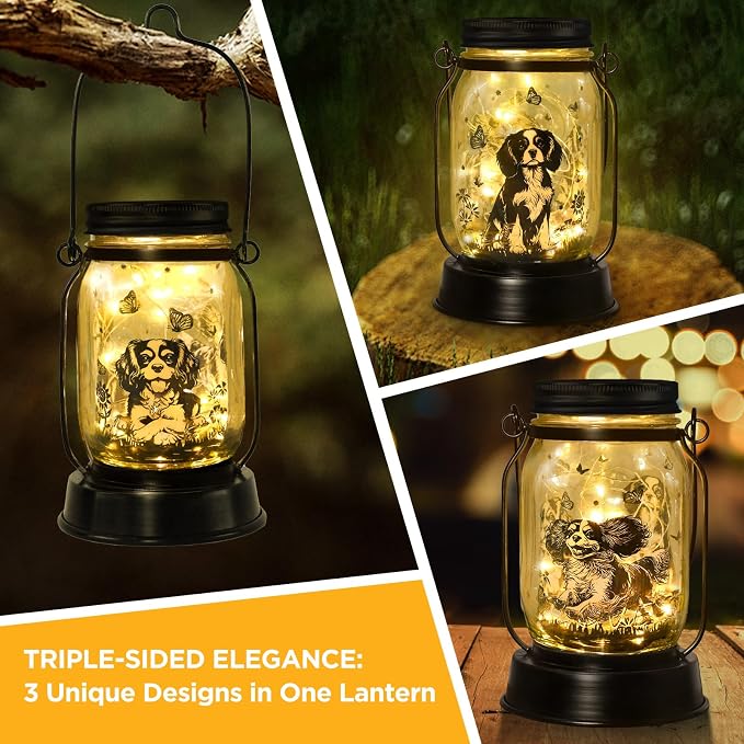 kyoryuger Cavalier King Charles Spaniel Gifts for Women/Men Cavalier Solar Lanterns Mom Birthday Dog Lovers Lantern Pet Loss Dog Memorial Lights Solar Garden Decor Yard, Patio,Backyard,Porch Torches
