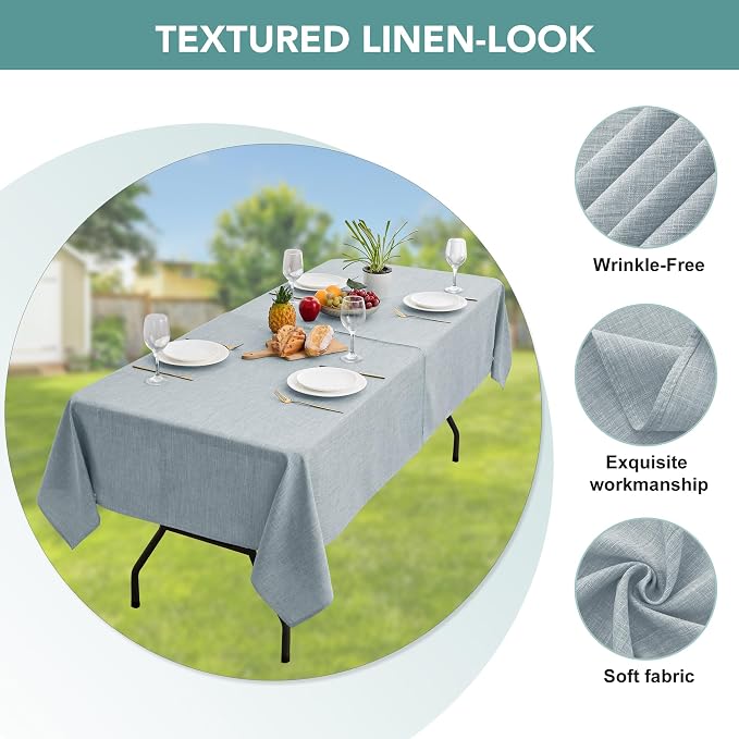 LUSHVIDA Outdoor Tablecloth with Umbrella Hole - Patio Table Cloth Zippered Rectangle 60x84 Inch, Light Gray Linen-Look Polyester Table Cover Water Resistant for Picnic Outside