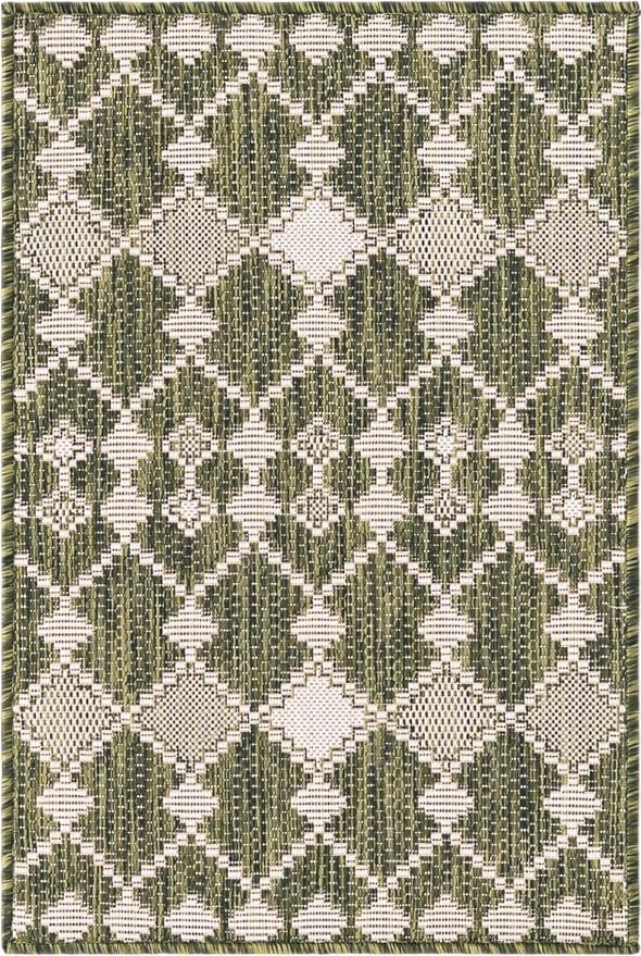 Unique Loom Outdoor Trellis Collection Area Rug - Traliccio (2' 2" x 3' 1" Rectangle, Green/ Ivory)