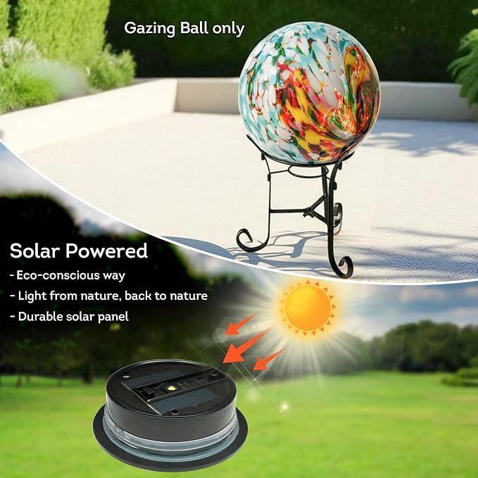 Lily's Home Gazing Ball - 10" Glass Globe with Solar Powered Lights - Outdoor Solar Lights for Yard & Patio - Garden Decor - Automatic On/Off Photosensitive Switch - Turquoise
