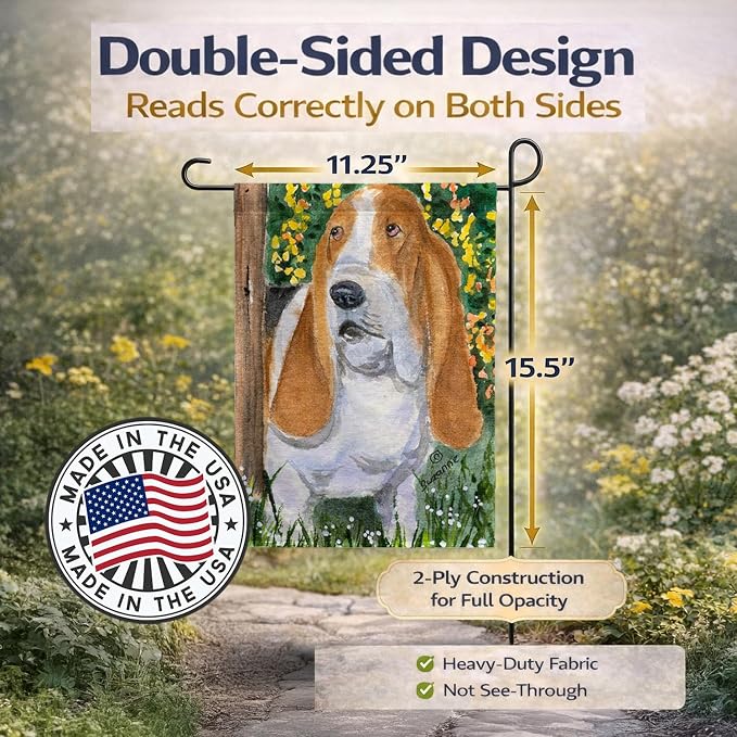 Caroline's Treasures SS8964GF Basset Hound Garden Flag Mailbox Flag Decorative Yard Flag Banner Outside Patio Artwork Yard Flower Beds, Garden Size, Multicolor