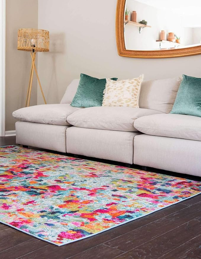 Unique Loom Chromatic Collection Area Rug - Champagne (4' 1" x 6' 1" Rectangle, Multi/ Blue)