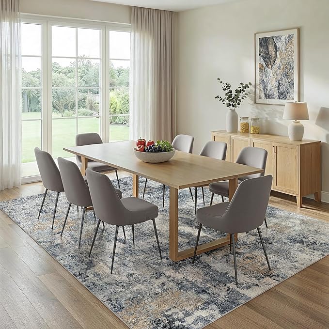 5x7 Area Rug Washable Abstract Rugs for Living Room Blue/Brown | for Bedroom, Dining Room, Office, Nursery, Soft Neutral, Low Pile Non-Slip, Kid Pet Friendly, Large Indoor Carpet, Home Decor