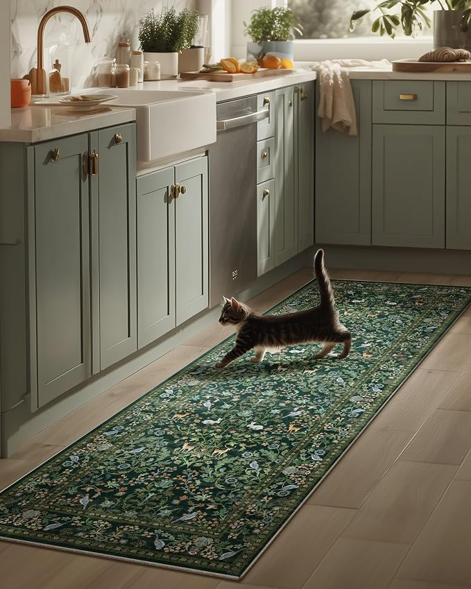 Washable Runners for Hallways Kitchen Rugs: 2'6"x8' Runner Rug Stain Resistant Non Slip Low Pile Soft Carpet Runners Rug for Entryway Hallway Bedroom Kitchen Indoor Laundry Room