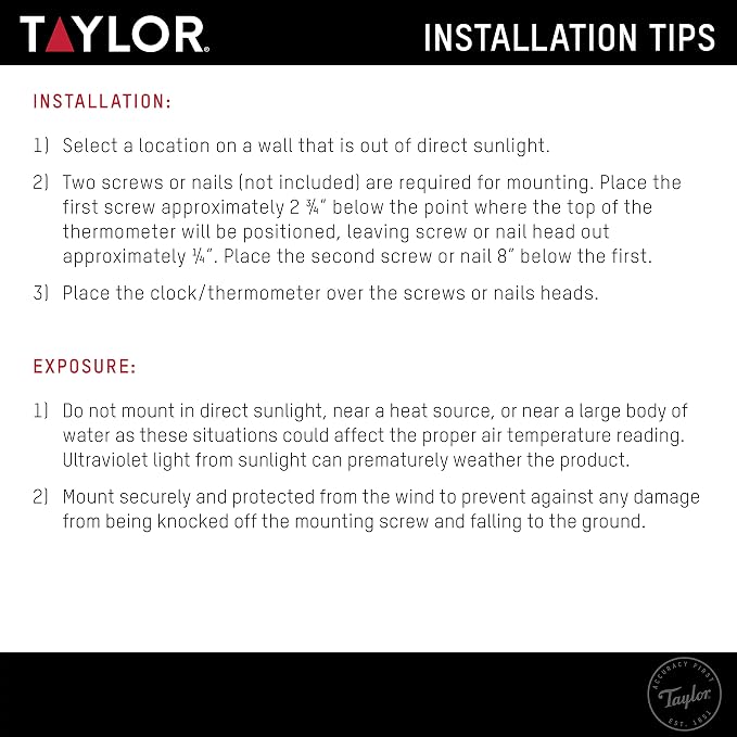 Taylor By The Sea Poly Resin Indoor and Outdoor Clock and Thermometer, Decorative and Easy to Read Large Numbers for Kitchen, Bathroom, Living Room and Indoor Areas, 14-inch, Multi-Color
