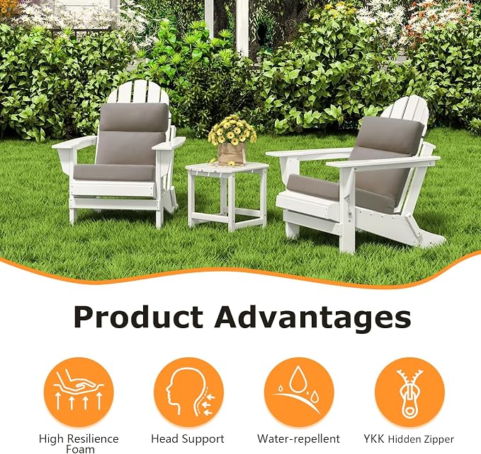 Unimatta Sunbrella Outdoor Separate High Back Cushion Seat Pads, 2-Pack 44 x 21 Inch Water-Repellent & Fade-Resistant Patio Furniture Cushions with Ties for Adirondack, Rocking Chairs, Cast Shale