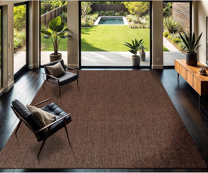 CAMILSON Easy Jute Rug 6x9, Indoor Outdoor Brown Color Fiber Area Rugs for Living Room Patio and Kitchen Rug, Solid Boho Woven Design, Easy-Cleaning, Washable Outside Carpet Alfombras (6 x 9)