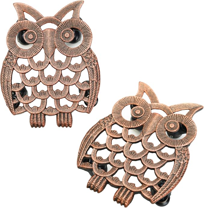 Sungmor Heavy Duty Cast Iron Plant Caddy with Wheels - 2 Pack Vintage Owl Design Plant Stand, Metal Rolling Plant Tray for Indoor & Outdoor Use - 11 Inch, Antique Bronze